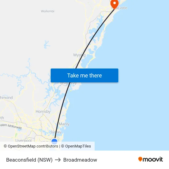 Beaconsfield (NSW) to Broadmeadow map