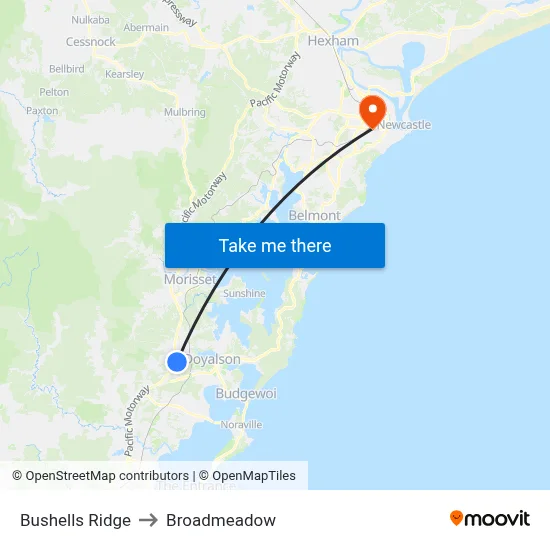 Bushells Ridge to Broadmeadow map