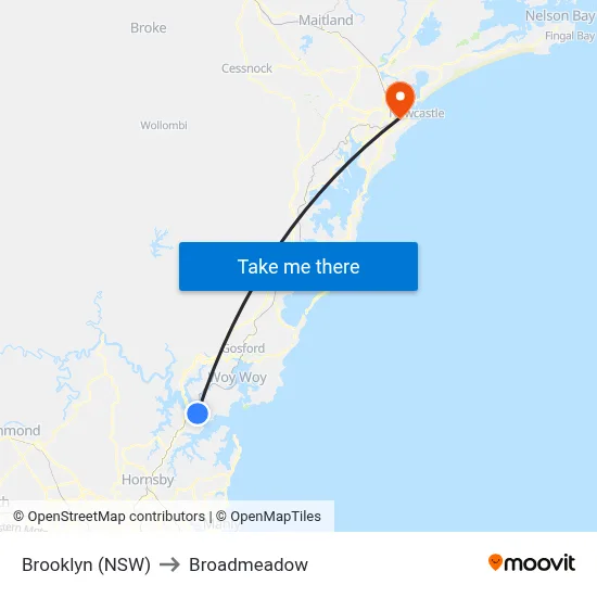 Brooklyn (NSW) to Broadmeadow map