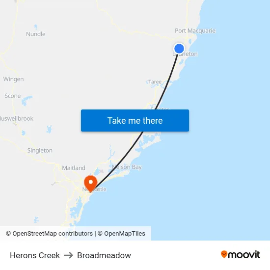 Herons Creek to Broadmeadow map