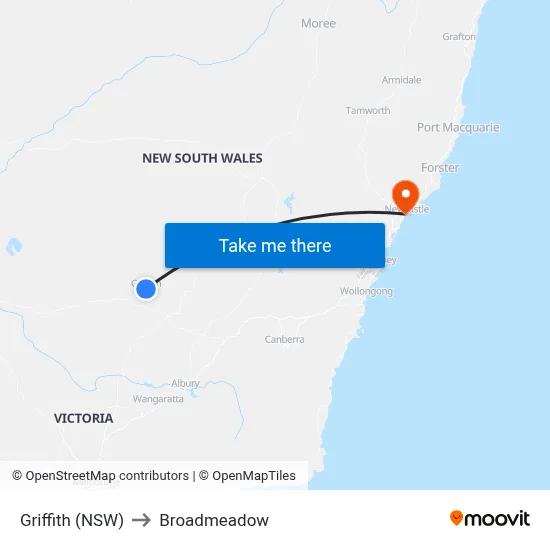 Griffith (NSW) to Broadmeadow map