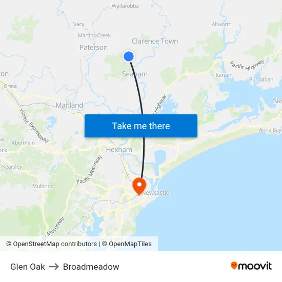 Glen Oak to Broadmeadow map