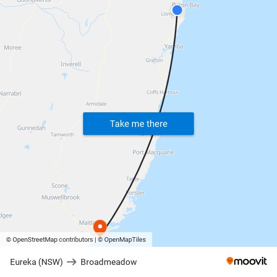 Eureka (NSW) to Broadmeadow map