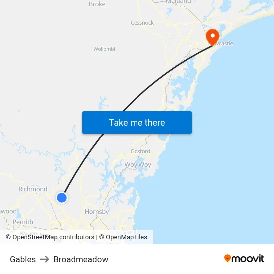Gables to Broadmeadow map