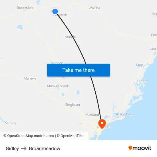 Gidley to Broadmeadow map