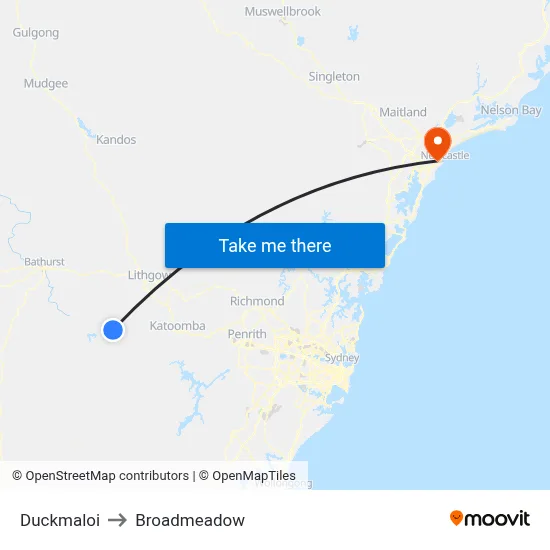 Duckmaloi to Broadmeadow map