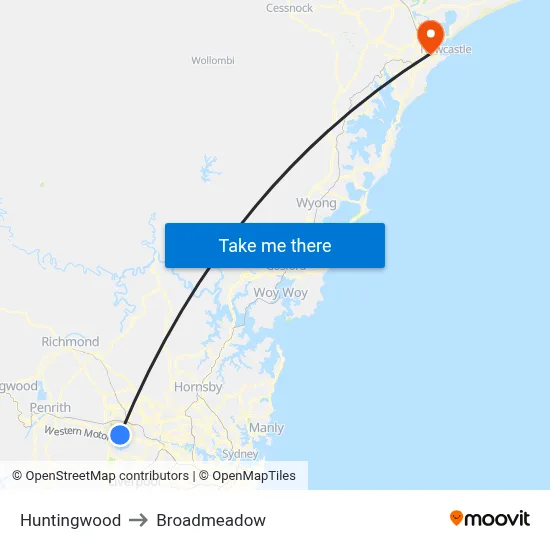 Huntingwood to Broadmeadow map