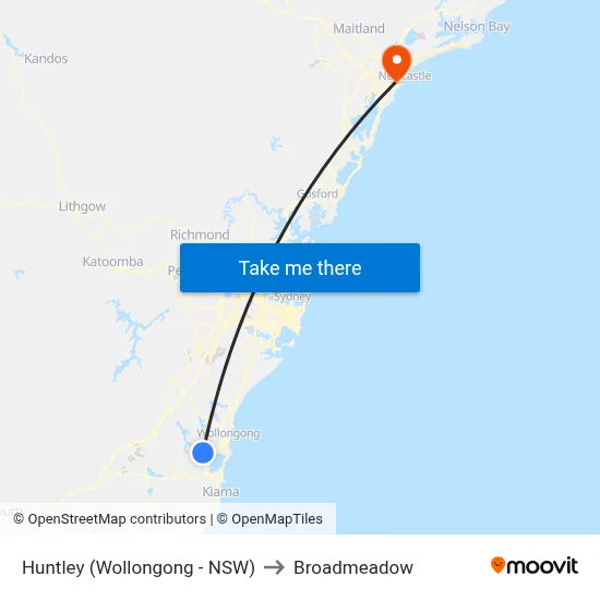 Huntley (Wollongong - NSW) to Broadmeadow map