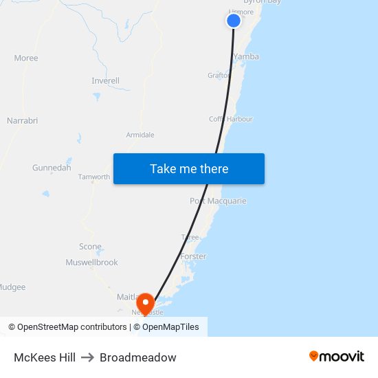 McKees Hill to Broadmeadow map