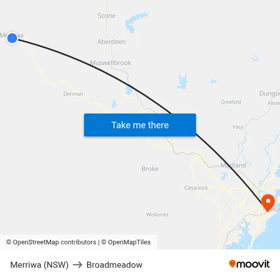 Merriwa (NSW) to Broadmeadow map
