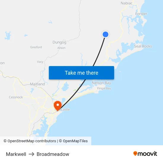 Markwell to Broadmeadow map