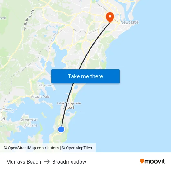 Murrays Beach to Broadmeadow map