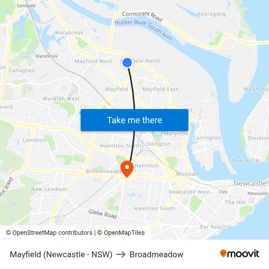 Mayfield (Newcastle - NSW) to Broadmeadow map