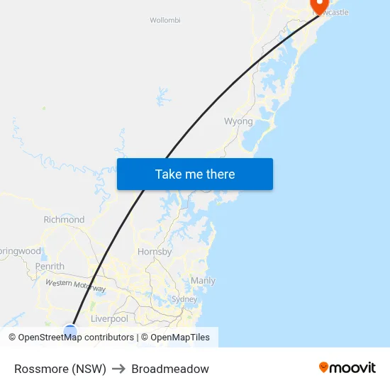 Rossmore (NSW) to Broadmeadow map