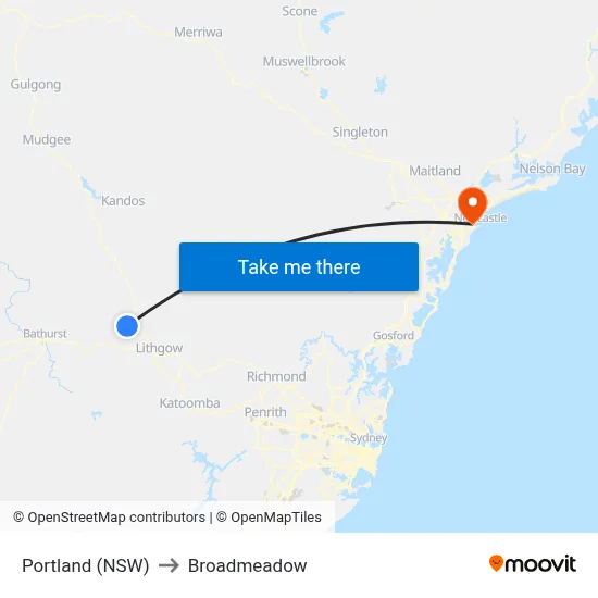 Portland (NSW) to Broadmeadow map
