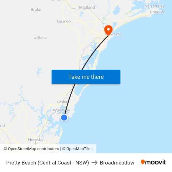 Pretty Beach (Central Coast - NSW) to Broadmeadow map