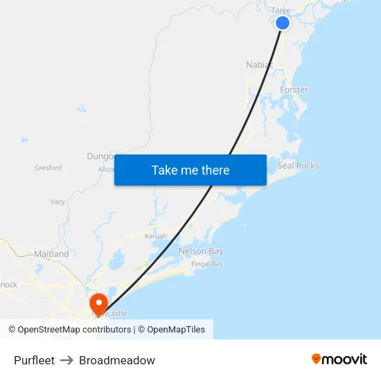 Purfleet to Broadmeadow map