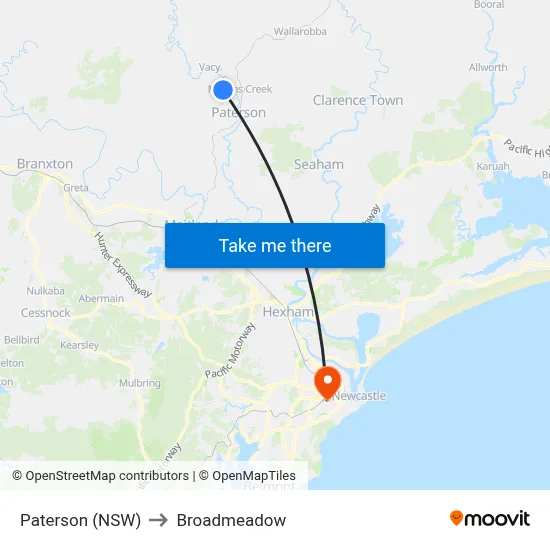 Paterson (NSW) to Broadmeadow map