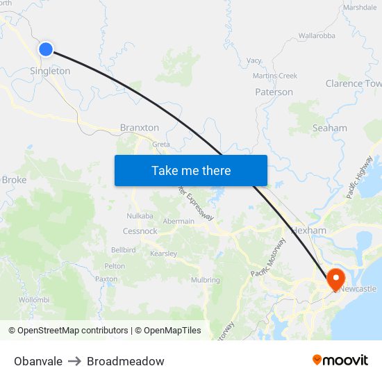 Obanvale to Broadmeadow map