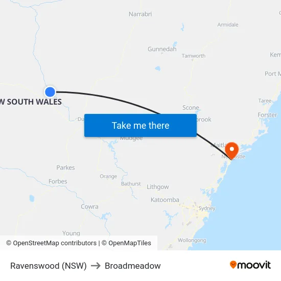 Ravenswood (NSW) to Broadmeadow map