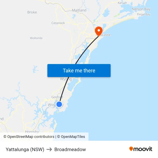 Yattalunga (NSW) to Broadmeadow map