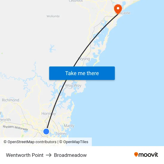 Wentworth Point to Broadmeadow map