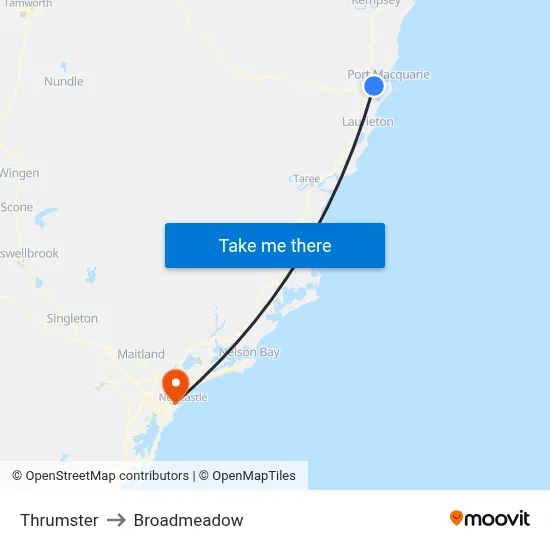 Thrumster to Broadmeadow map