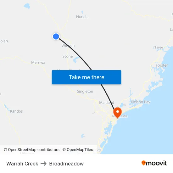 Warrah Creek to Broadmeadow map