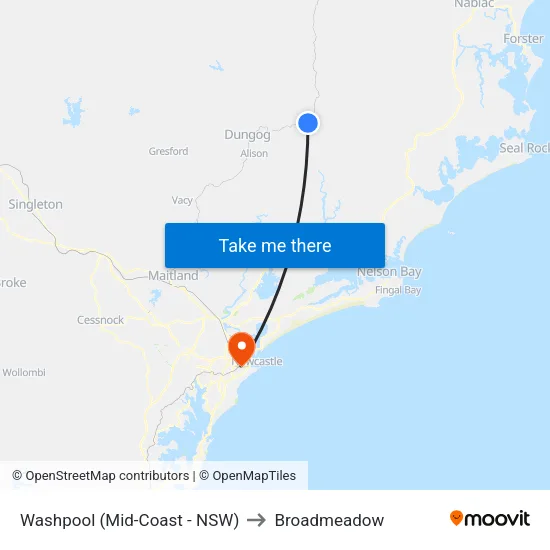 Washpool (Mid-Coast - NSW) to Broadmeadow map
