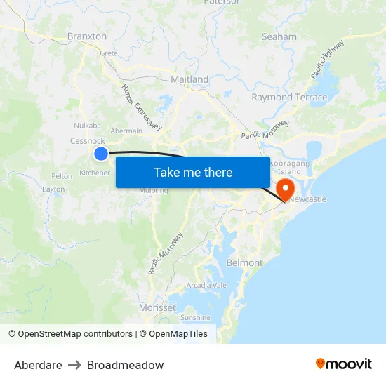 Aberdare to Broadmeadow map