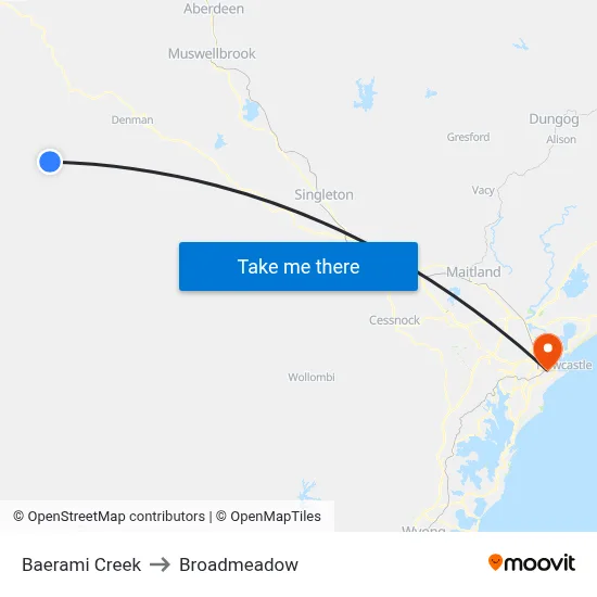 Baerami Creek to Broadmeadow map