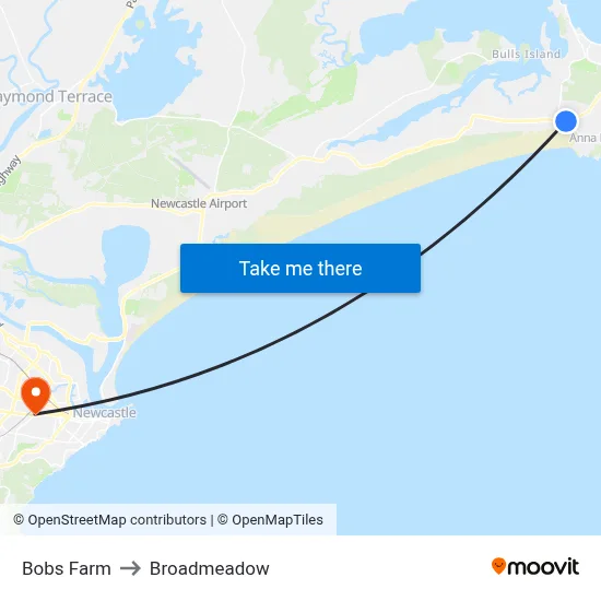 Bobs Farm to Broadmeadow map