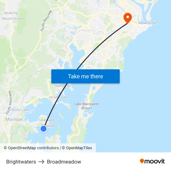 Brightwaters to Broadmeadow map