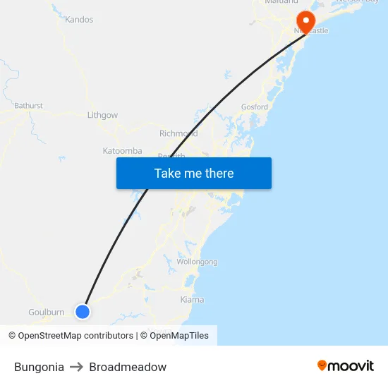 Bungonia to Broadmeadow map