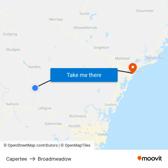 Capertee to Broadmeadow map
