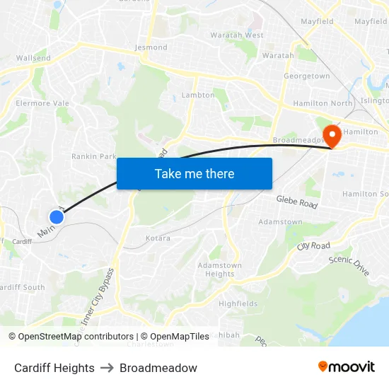 Cardiff Heights to Broadmeadow map