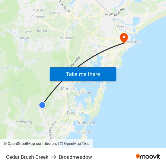 Cedar Brush Creek to Broadmeadow map