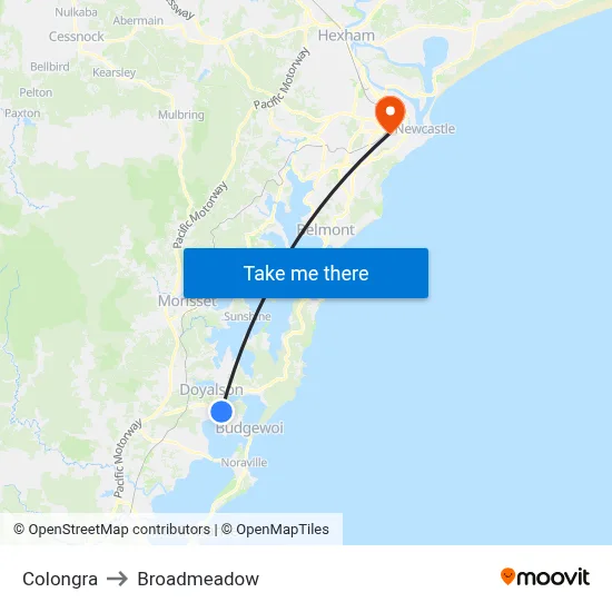 Colongra to Broadmeadow map