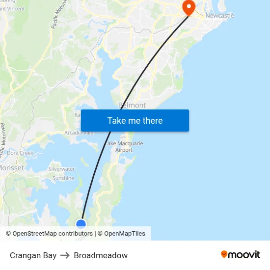 Crangan Bay to Broadmeadow map