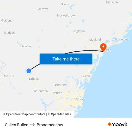 Cullen Bullen to Broadmeadow map