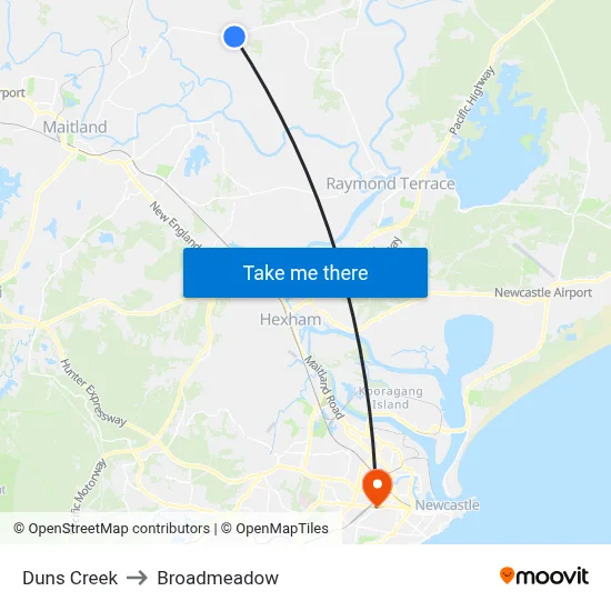 Duns Creek to Broadmeadow map