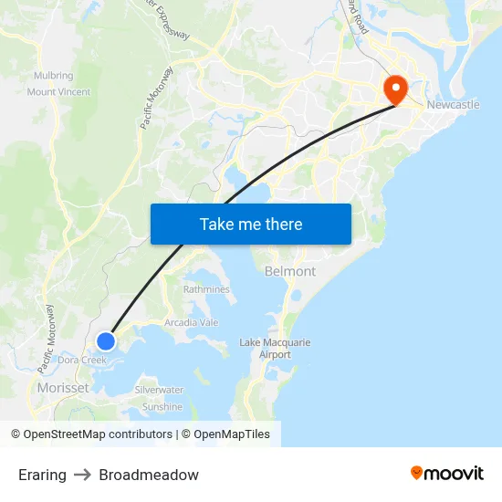 Eraring to Broadmeadow map