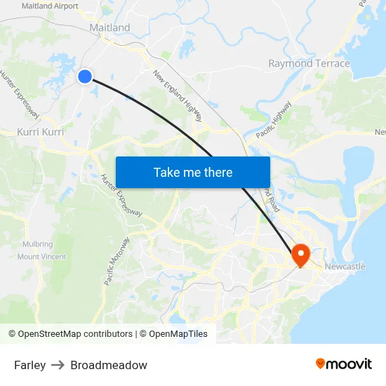 Farley to Broadmeadow map