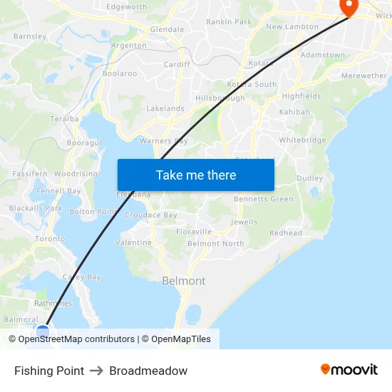 Fishing Point to Broadmeadow map