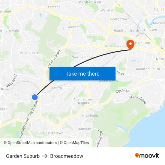 Garden Suburb to Broadmeadow map