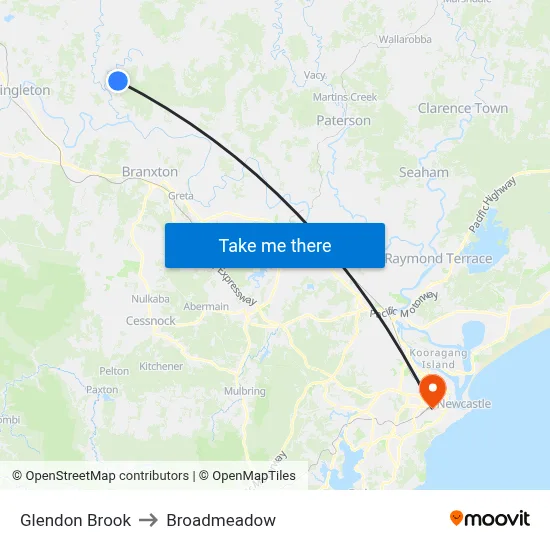 Glendon Brook to Broadmeadow map