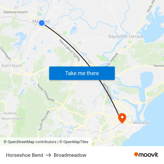 Horseshoe Bend to Broadmeadow map