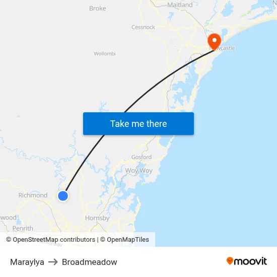 Maraylya to Broadmeadow map