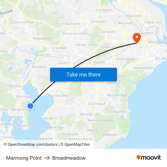 Marmong Point to Broadmeadow map