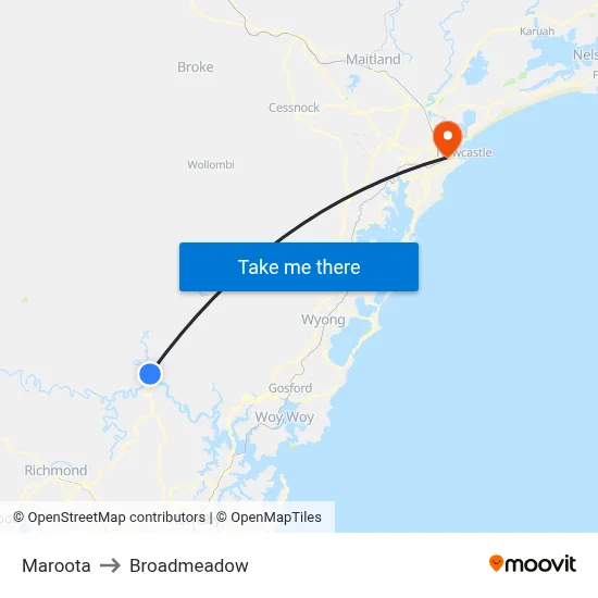 Maroota to Broadmeadow map